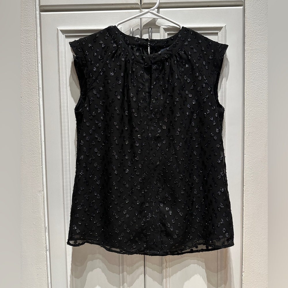 French connection Black Sleeveless Sparkle Polka Dot Blouse Size 6